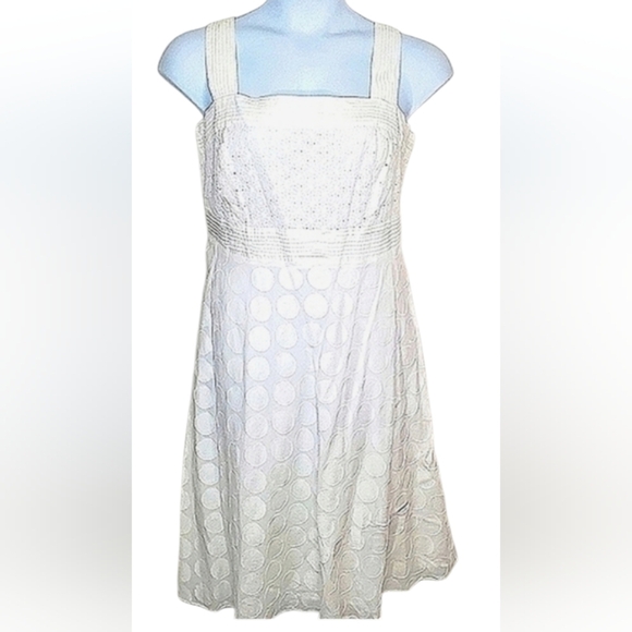 Eyelet Fit and Flare Midi Dress Size 14W Cotton Circle Pattern Smocked Coquette - Picture 1 of 15